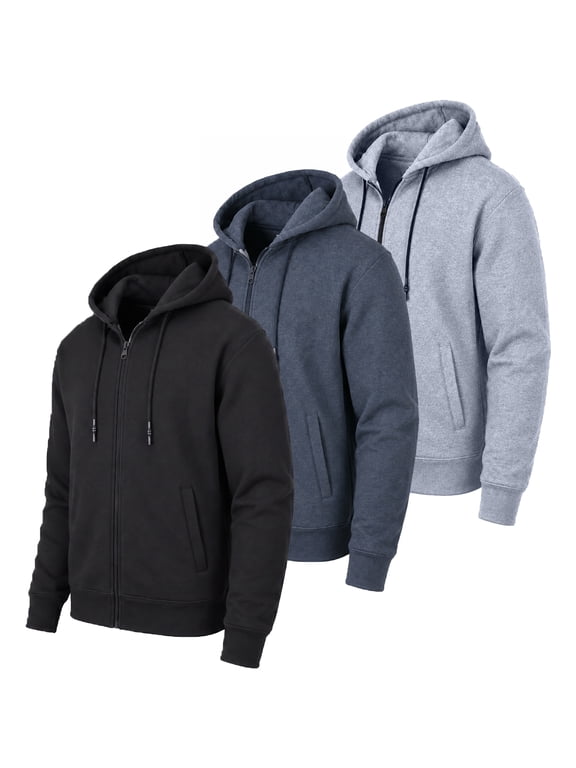 Men’s 3-Pack Fleece-Lined Zip-Up Hoodies – Warm Cotton Blend, Modern Fit Sweatshirts