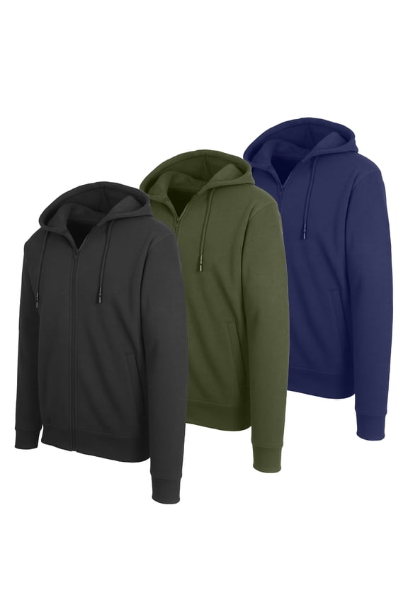 Men’s 3-Pack Fleece-Lined Zip-Up Hoodies – Warm Cotton Blend, Modern Fit Sweatshirts