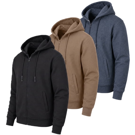 Men’s 3-Pack Fleece-Lined Zip-Up Hoodies – Warm Cotton Blend, Modern Fit Sweatshirts
