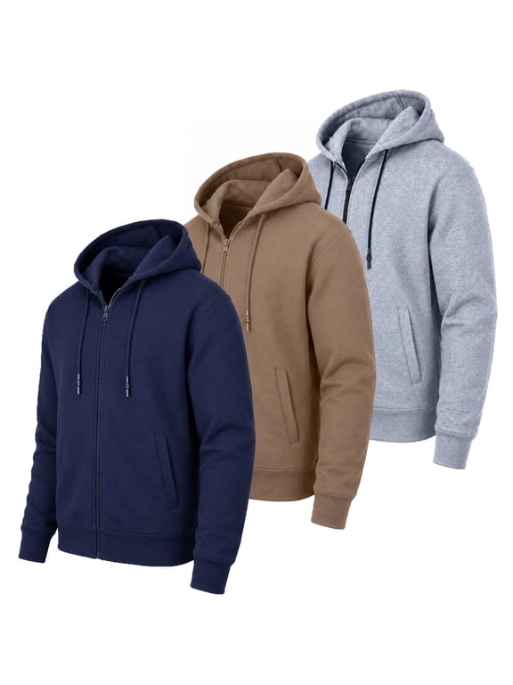 Men’s 3-Pack Fleece-Lined Zip-Up Hoodies – Warm Cotton Blend, Modern Fit Sweatshirts