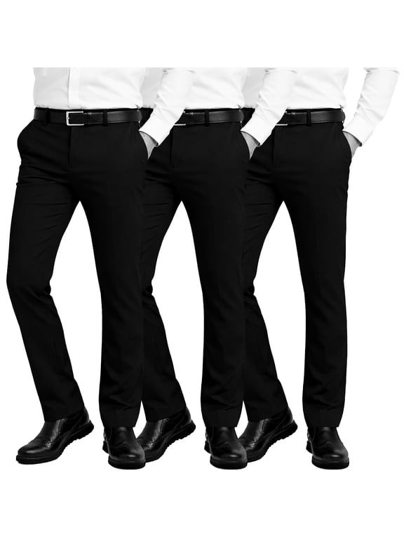 Men’s 3 Pack Flex Stretch Slim Fit Dress Pants (Sizes, 30-40)