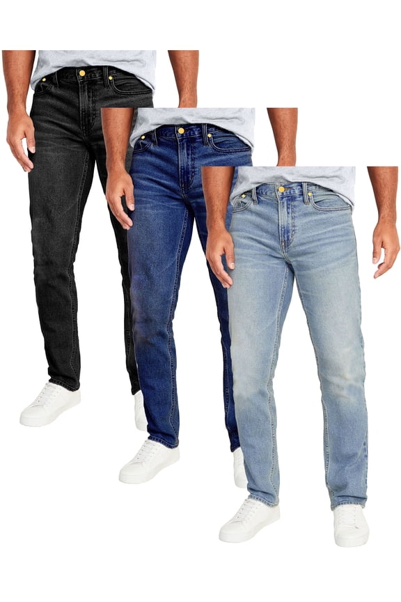 Men's 3-Pack Flex Stretch Slim Straight Jeans with 5 Pocket (Sizes, 30-42)