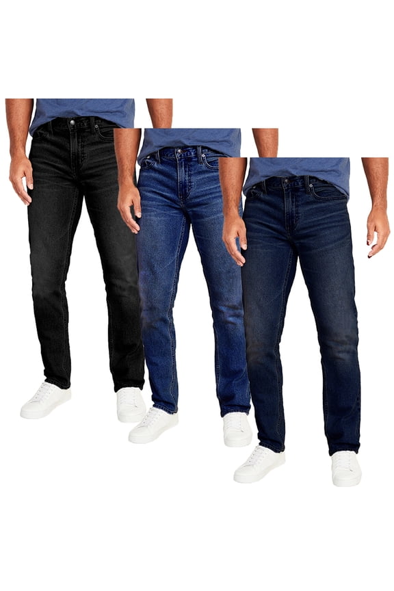 Men's 3-Pack Flex Stretch Slim Straight Jeans with 5 Pocket (Sizes, 30-42)