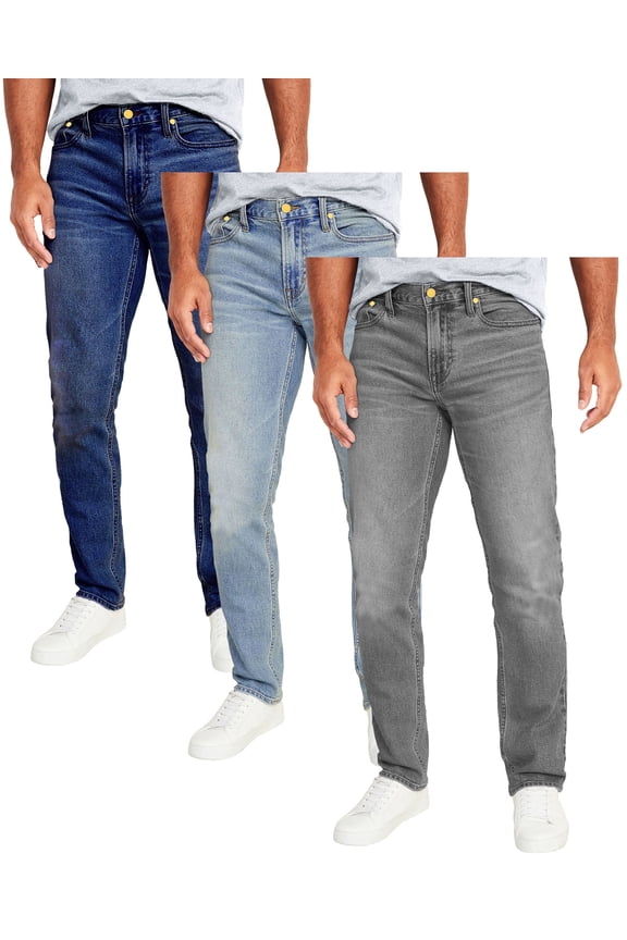 Men's 3-Pack Flex Stretch Slim Straight Jeans with 5 Pocket (Sizes, 30-42)