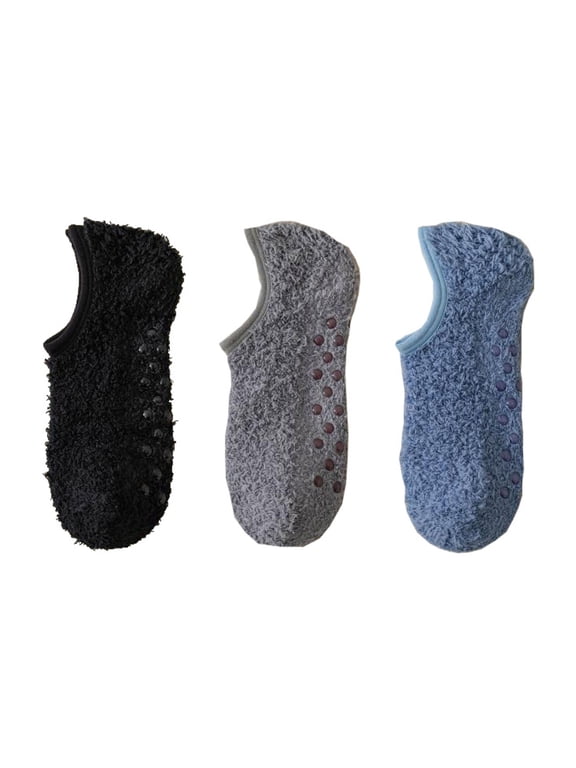 Men's 3-Pack Fuzzy Grip Socks Low Cut Non-Slip Indoor Slipper Lounge Fit - Multicolored-3