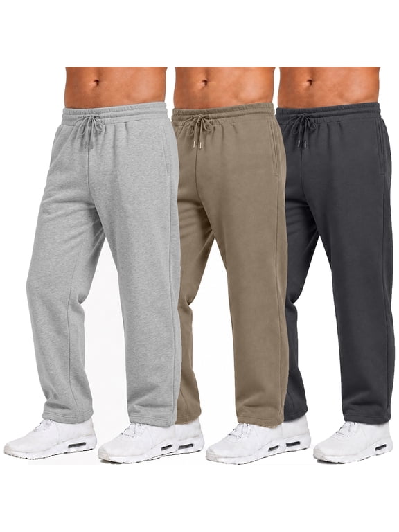 Men’s 3-Pack Heavyweight Fleece Sweatpants – Open Bottom Joggers for Gym & Casual Wear (S-3XL)