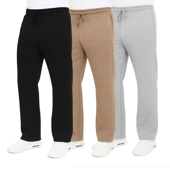 Men’s 3-Pack Heavyweight Fleece Sweatpants – Open Bottom Joggers for Gym & Casual Wear (S-3XL)
