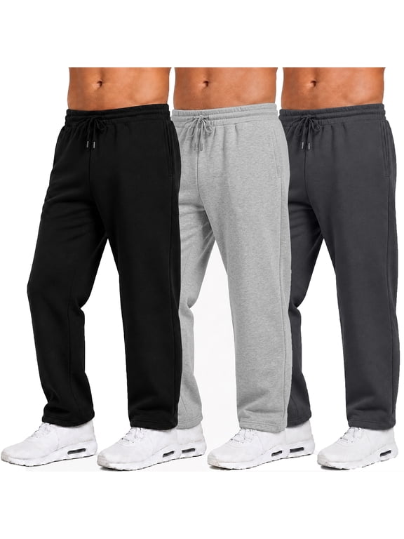 Men’s 3-Pack Heavyweight Fleece Sweatpants – Open Bottom Joggers for Gym & Casual Wear (S-3XL)