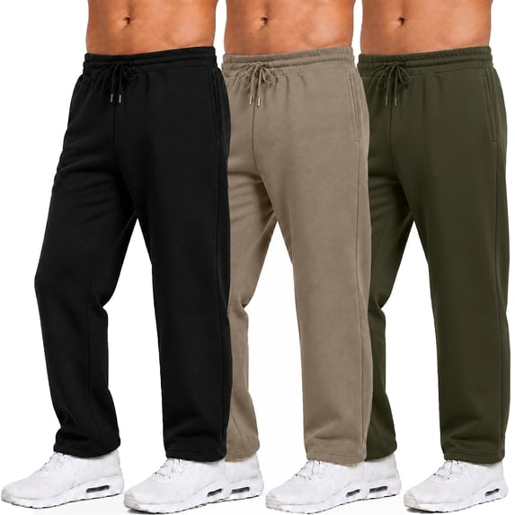 Men’s 3-Pack Heavyweight Fleece Sweatpants – Open Bottom Joggers for Gym & Casual Wear (S-3XL)