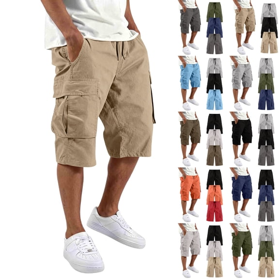 Men‘s 3-Pack High Waisted Cargo Shorts | 4-Way Stretch Bermuda with Drawstring Lightweight Breathable Multi-Pocket Work for Men, Summer Casual Athletic Relaxed Fit