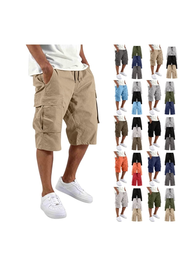 Men‘s 3-Pack High Waisted Cargo Shorts | 4-Way Stretch Bermuda with Drawstring Lightweight Breathable Multi-Pocket Work for Men, Summer Casual Athletic Relaxed Fit