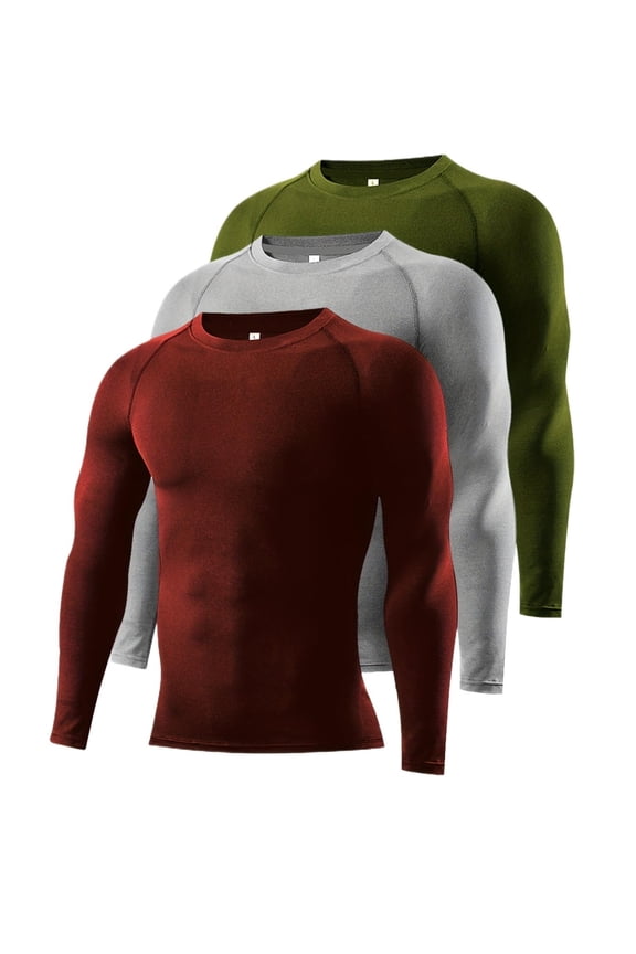 Men's 3-Pack Long Sleeve Compression Base Layer Tops - Breathable Quick-Dry Athletic Training Gear