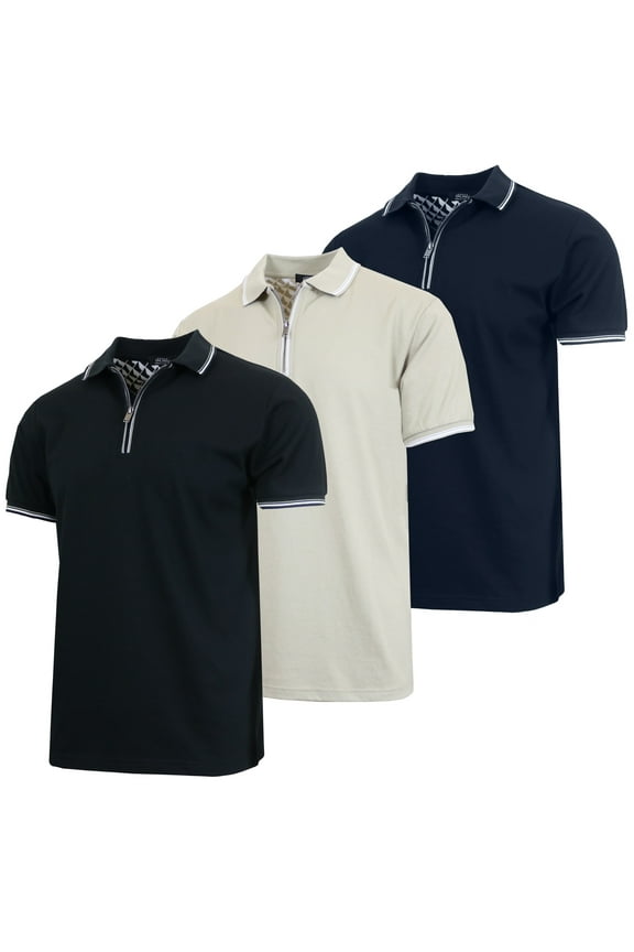 Men’s 3-Pack Modern Fit Polo Shirt with Zip Placket (S-2XL)