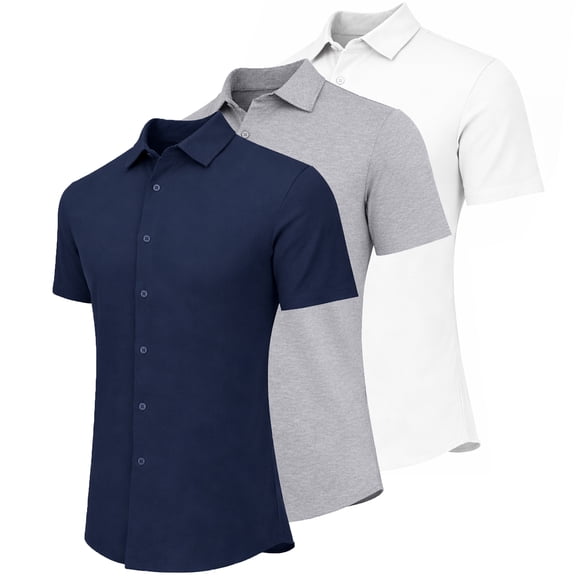 Men’s 3-Pack Modern-Fit Short Sleeve Knit Button Down Shirts (Size:- S-3XL)