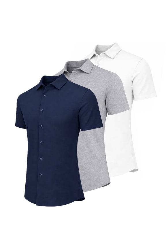 Men’s 3-Pack Modern-Fit Short Sleeve Knit Button Down Shirts (Size:- S-3XL)