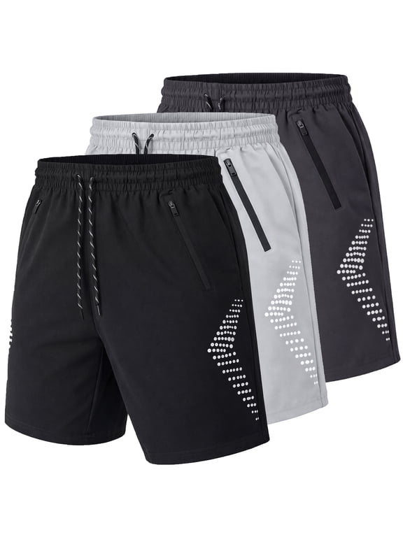 Men's 3-Pack Performance Training Shorts With Zipper Pockets (Sizes, S to 2XL)
