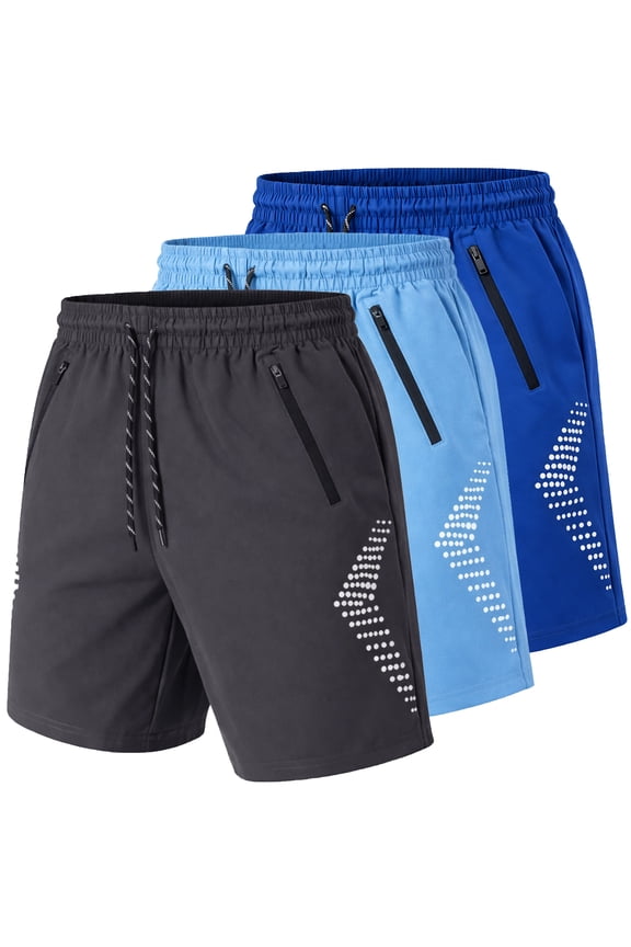 Men's 3-Pack Performance Training Shorts With Zipper Pockets (Sizes, S to 2XL)