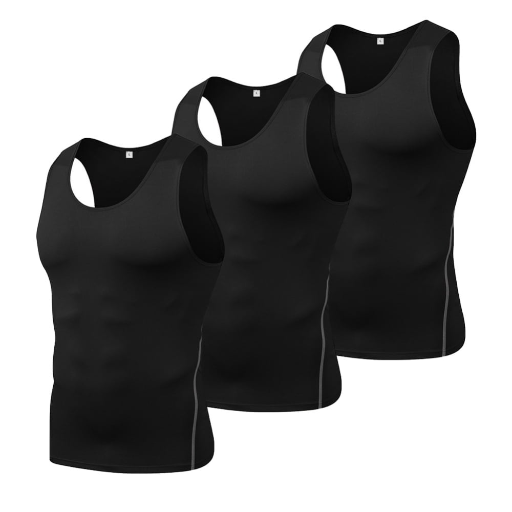 Men's 3 Pack Sleeveless Compression Tank Top, Base Layer Cool Dry