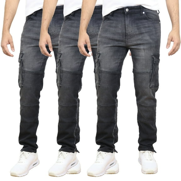 Men's 3-Pack Stretch Cargo Pocket Jeans - Classic Denim Look with Flexibility & Comfort (Sizes: 30-42)
