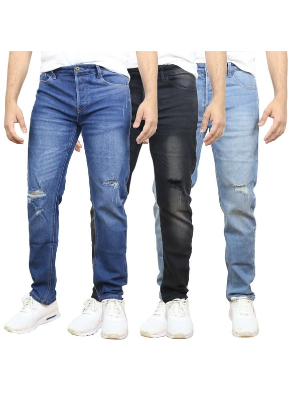 Men's 3-Pack Stretch Ripped Jeans - Denim Look with Flexibility & Comfort (Sizes: 30-42)