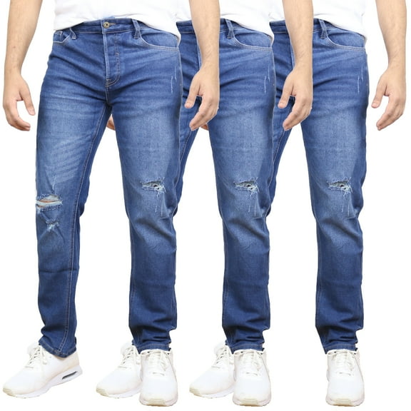 Men's 3-Pack Stretch Ripped Jeans - Denim Look with Flexibility & Comfort (Sizes: 30-42)