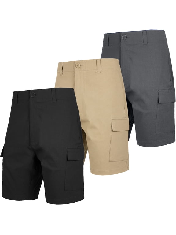 Men’s 3-Pack Super Stretch Cargo Shorts with Button Closure and Zipper Pockets (Sizes: 30-42)
