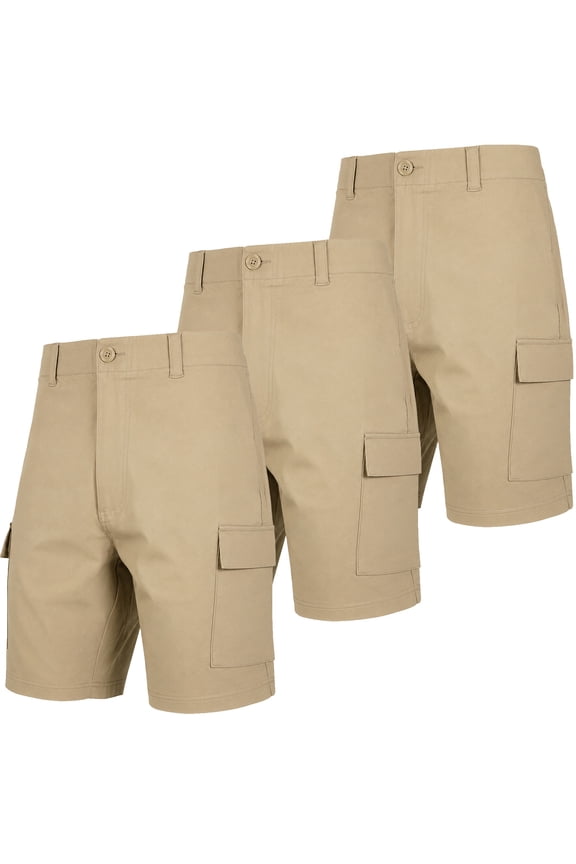 Men’s 3-Pack Super Stretch Cargo Shorts with Button Closure and Zipper Pockets (Sizes: 30-42)