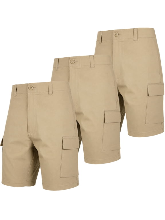 Men’s 3-Pack Super Stretch Cargo Shorts with Button Closure and Zipper Pockets (Sizes: 30-42)