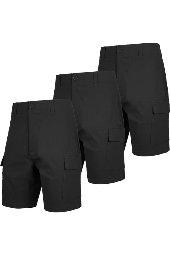 Men’s 3-Pack Super Stretch Cargo Shorts with Button Closure and Zipper Pockets (Sizes: 30-42)