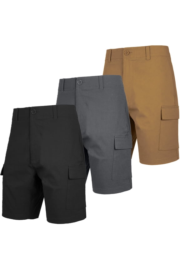 Men’s 3-Pack Super Stretch Cargo Shorts with Button Closure and Zipper Pockets (Sizes: 30-42)