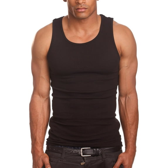 Men’s 3 Pack Tank Top A Shirt–100% Cotton Ribbed Undershirt Tee–Assorted & Sleeveless (Black, Small)