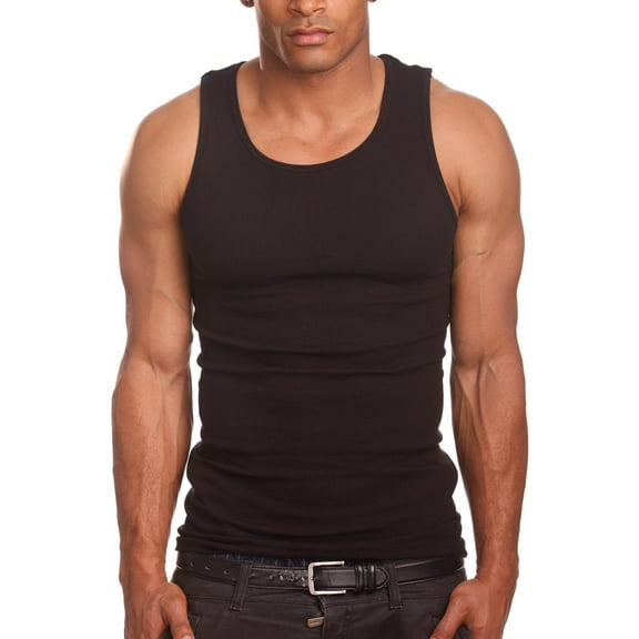Men’s 3 Pack Tank Top A Shirt–100% Cotton Ribbed Undershirt Tee–Assorted & Sleeveless (Black, Small)