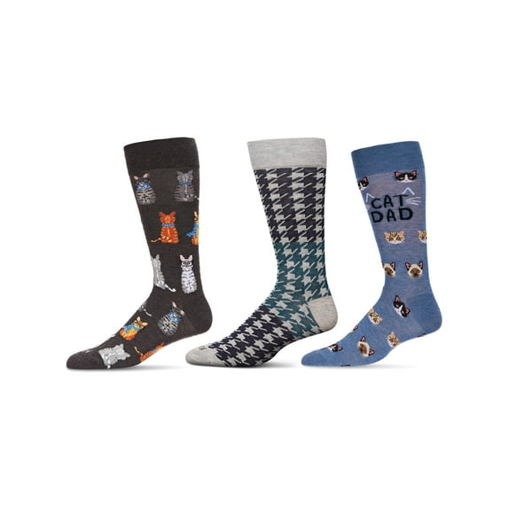 MeMoi Men's 3 Pair Pack Novelty Pet Lovers Crew Socks - Mens - Male, 10-13, Black-Black