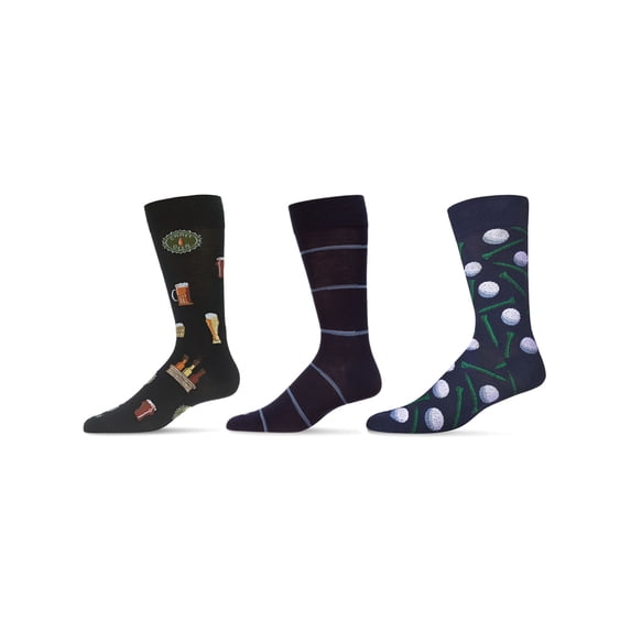 MeMoi 3 Pair Men's Sports-Themed Rayon-Blend Novelty Crew Socks - Mens - Male, 10-13, Lt Gray Heather