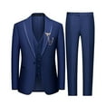 thumbnail image 1 of Men's 3 Pcs Suit One Button Blazer Jacket Vest Pants Set Slim Fit Business Tuxedo Suit Color Navy Size L, 1 of 2