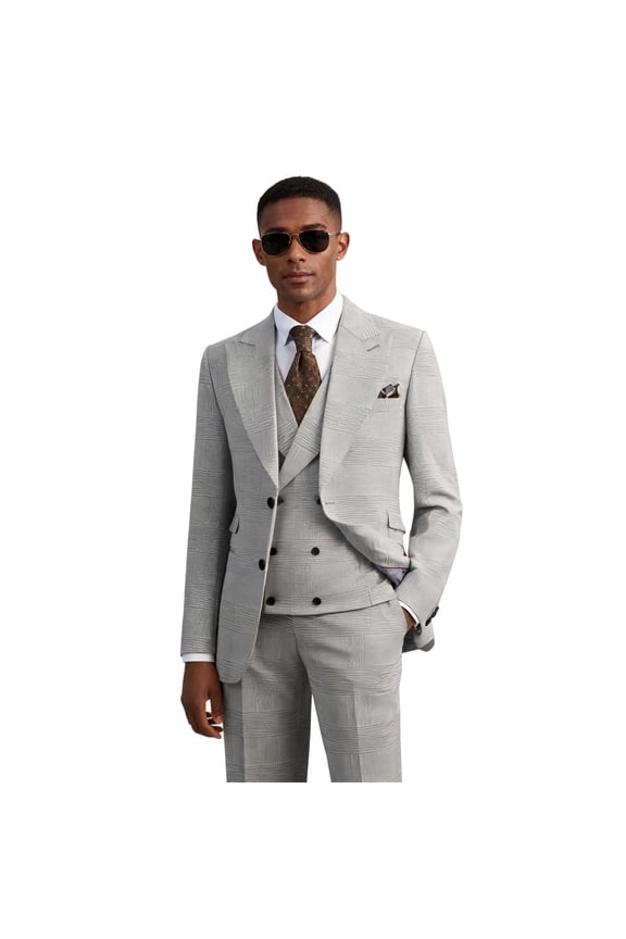 Men's 3 Piece Check pattern Suit - Two Button Business Wedding Prom Tuxedo (Jacket+Vest+Pants)