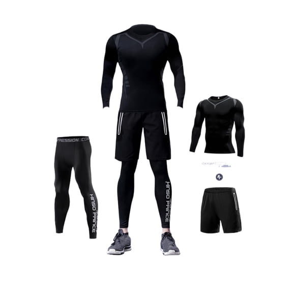 Men's 3-Piece Compression Set Long Sleeve, Long Pants, and Shorts, Quick-Dry High-Elastic Gym Athletic Suit