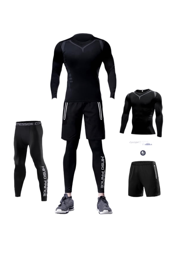 Men's 3-Piece Compression Set Long Sleeve, Long Pants, and Shorts, Quick-Dry High-Elastic Gym Athletic Suit
