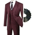 thumbnail image 1 of Men's 3-Piece Men's Gangster Stripes Single Breasted Suit w/1 Pair of Socks - Burgundy 48R, 1 of 3
