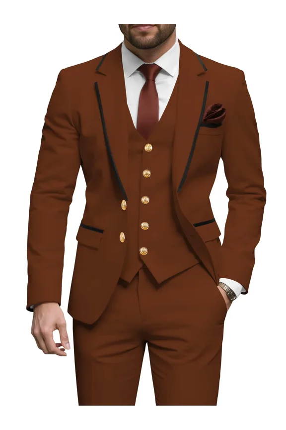 Men's 3 Piece Orange Regular Fit Tuxedo Blazer Vest Pants Set for Wedding Prom Business, Size XS