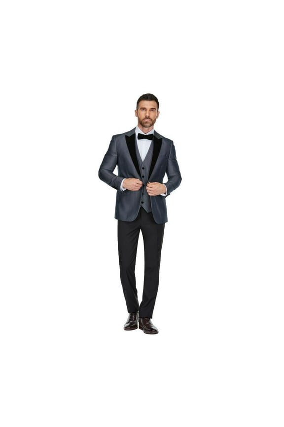 Men's 3-Piece Peak Lapel Satin Trim Tuxedo with Subtle Sheen