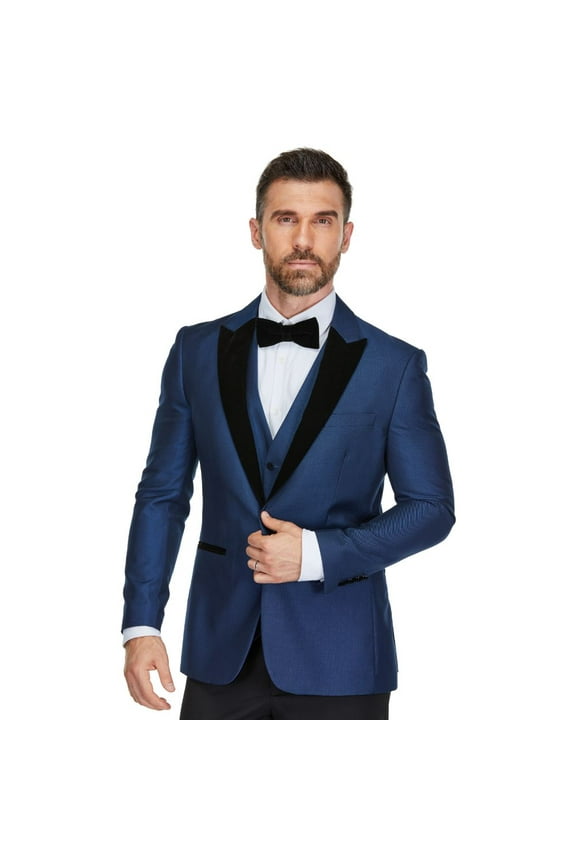 Men's 3-Piece Peak Lapel Satin Trim Tuxedo with Subtle Sheen