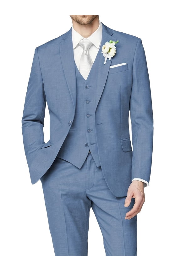 Men's 3 Piece Slim Fit Dusty Blue Wedding Suit Set, Notched Lapel Formal Groomsmen Prom Tuxedo, M