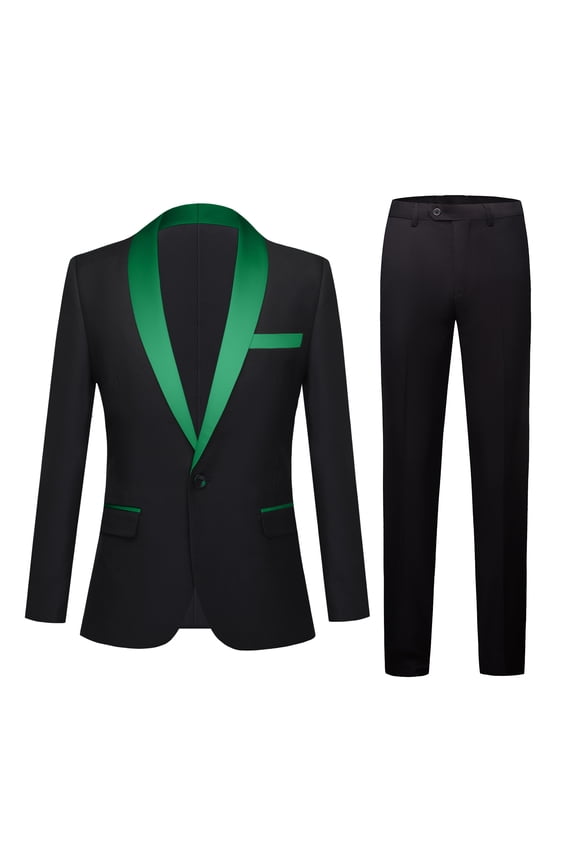 Men's 3-Piece Slim-Fit Solid-Colored Peaked Lapel Tuxedo Jacket Blazer for Party, Prom and Wedding-Green
