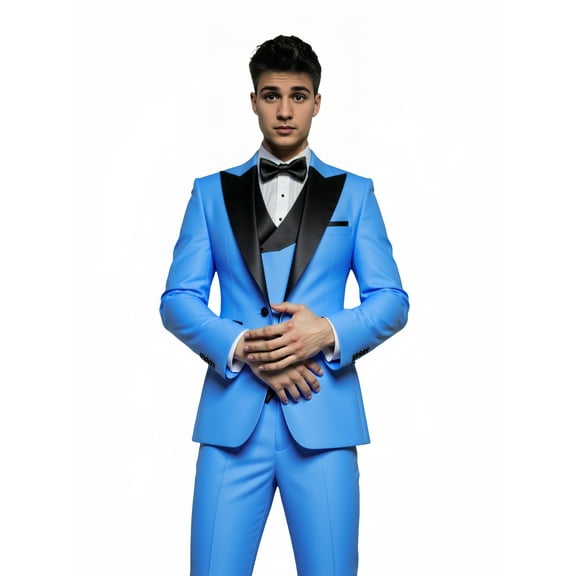 Men's 3-Piece Suit Set - Pink Blazer with Black Shawl Lapel, Vest & Pants, Bonus Bow Tie, 80% Polyester 20% Viscose, Stretch Waist Pants