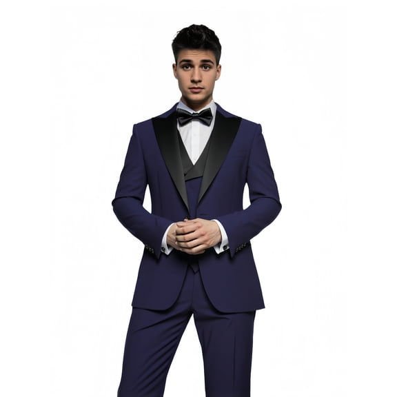 Men's 3-Piece Suit Set - Pink Blazer with Black Shawl Lapel, Vest & Pants, Bonus Bow Tie, 80% Polyester 20% Viscose, Stretch Waist Pants