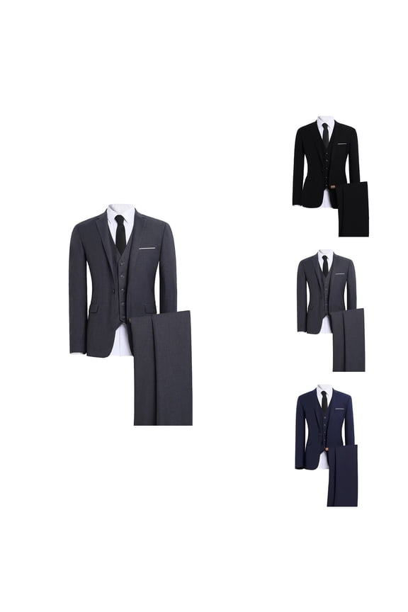 Men's 3 Piece Suit Set with Tie One Button Slim Fit Solid Jacket Vest Pants Prom Party Wedding Business Suits for Men