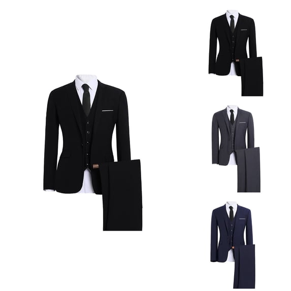 Men's 3 Piece Suit Set with Tie One Button Slim Fit Solid Jacket Vest Pants Prom Party Wedding Business Suits for Men