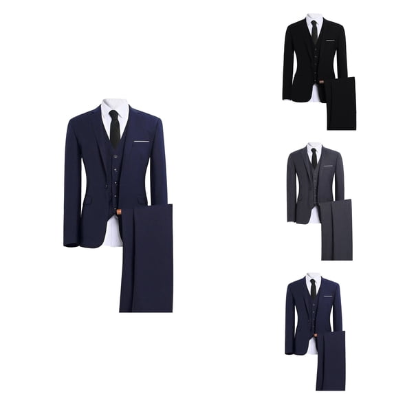 Men's 3 Piece Suit Set with Tie One Button Slim Fit Solid Jacket Vest Pants Prom Party Wedding Business Suits for Men