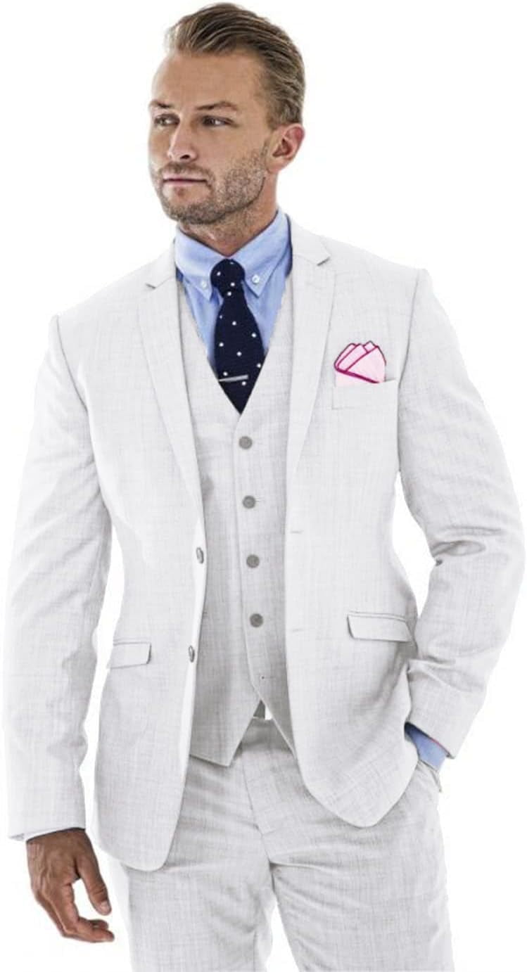 MANZINI SUNSET Men's Slim Fit 3-Piece Tuxedo Suit Reversible Vest Pink White main image 0